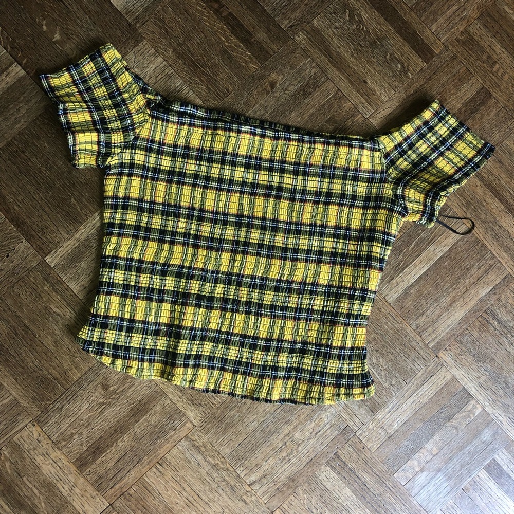 hot topic plaid off the shoulder top plus size